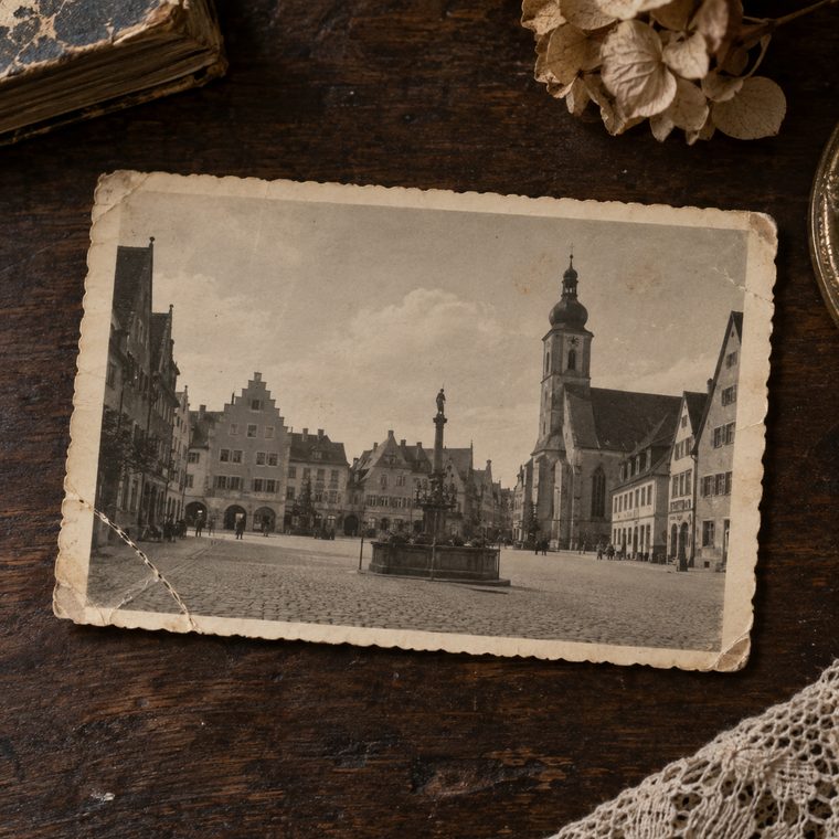 Alte Ansichtskarte mit einem Marktplatz
